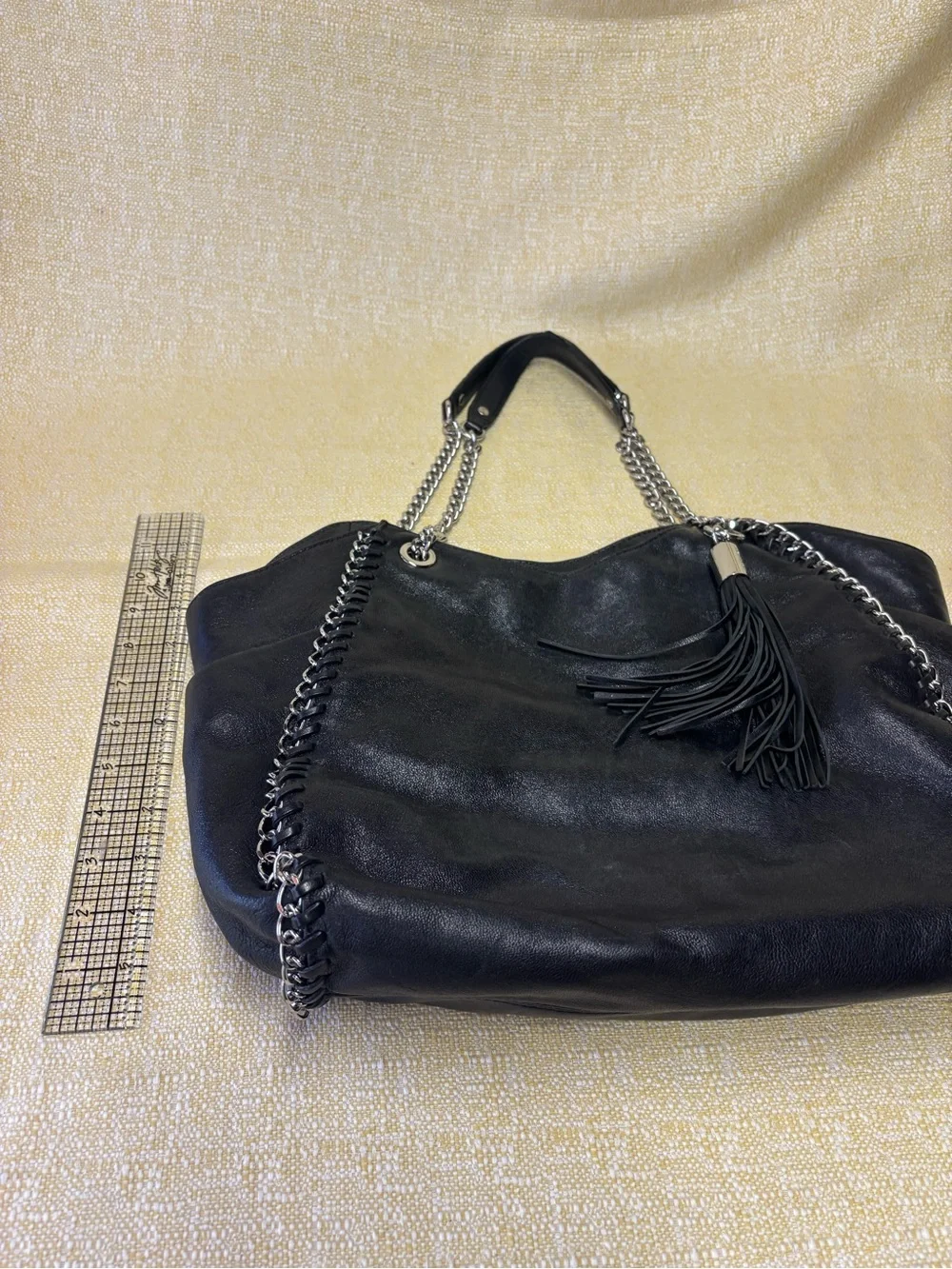 Michael Kors Black Leather Chain-Trim Shoulder Tote